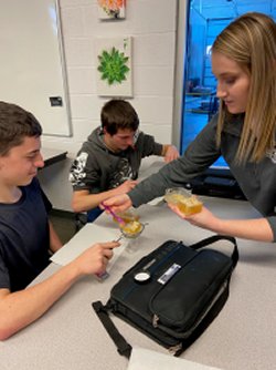 Agricultural educator testing honey with students