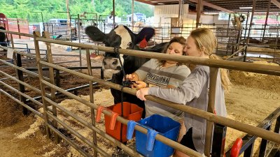 Agriculture educator works with student on SAE visit